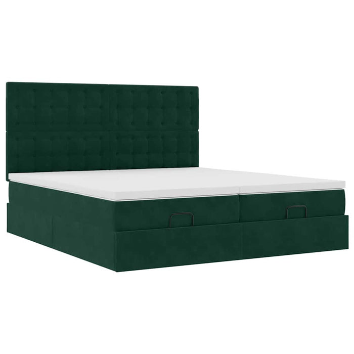 Cadru de pat otoman cu saltele Verde închis 200x200cm catifea - WALTI WALTI