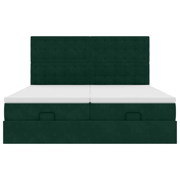 Cadru de pat otoman cu saltele Verde închis 200x200cm catifea - WALTI WALTI