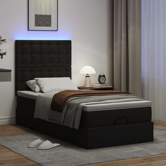 Cadru de pat otoman cu saltea neagră 80x200cm piele artificială - WALTI WALTI