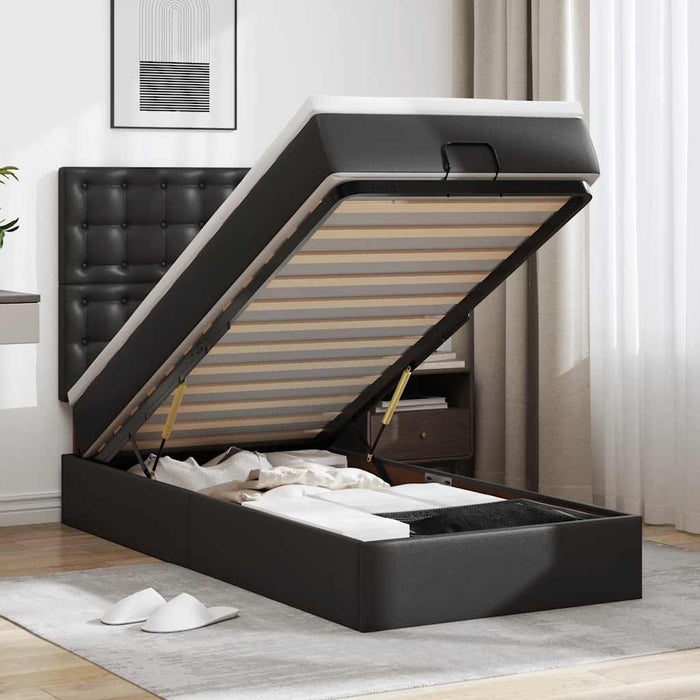 Cadru de pat otoman cu saltea neagră 80x200cm piele artificială - WALTI WALTI