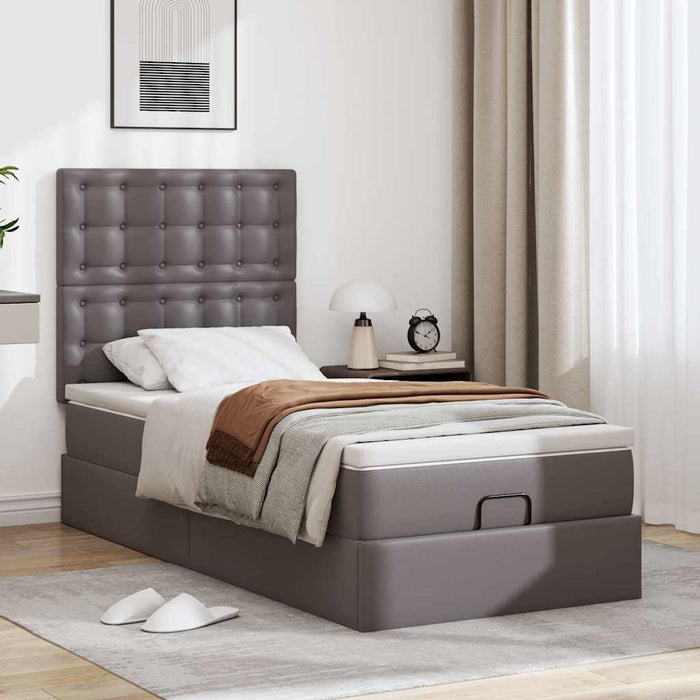 Cadru de pat otoman cu saltea gri 80x200cm piele artificială - WALTI WALTI