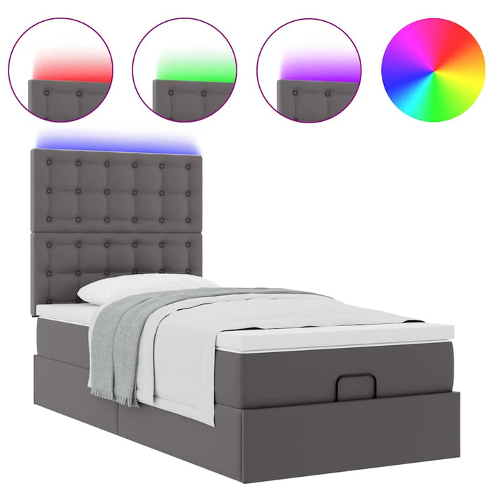 Cadru de pat otoman cu saltea gri 80x200cm piele artificială - WALTI WALTI