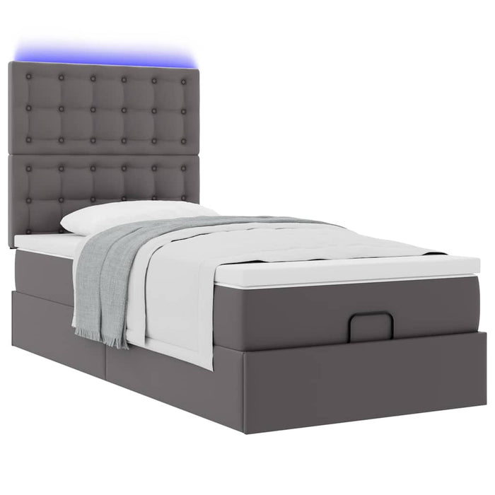 Cadru de pat otoman cu saltea gri 80x200cm piele artificială - WALTI WALTI