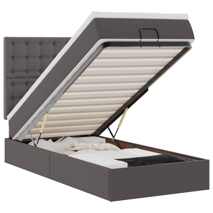 Cadru de pat otoman cu saltea gri 90x190cm piele artificială - WALTI WALTI