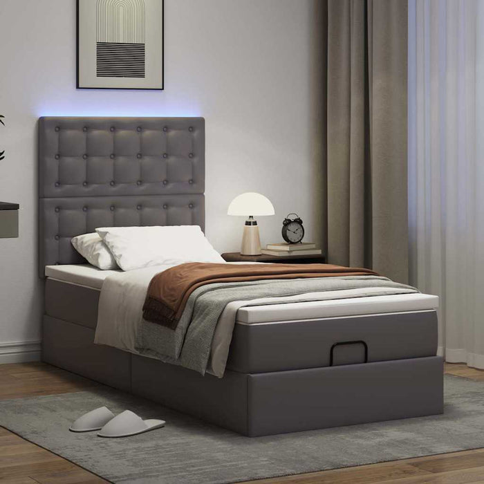 Cadru de pat otoman cu saltea gri 90x190cm piele artificială - WALTI WALTI