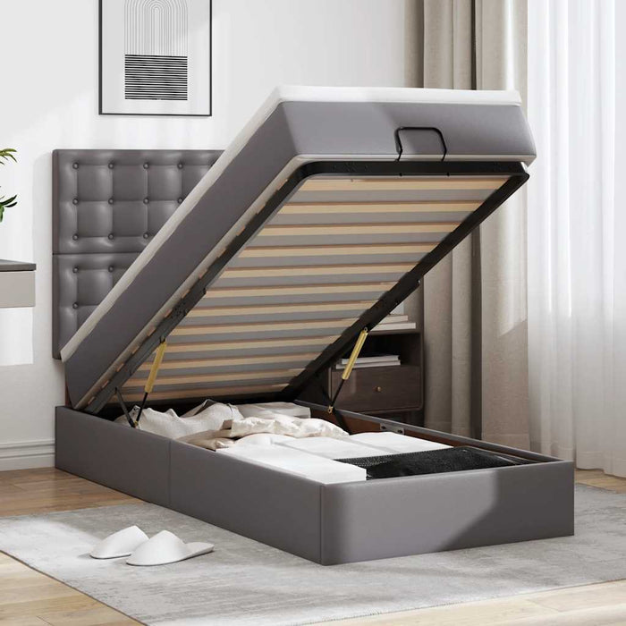 Cadru de pat otoman cu saltea gri 90x190cm piele artificială - WALTI WALTI