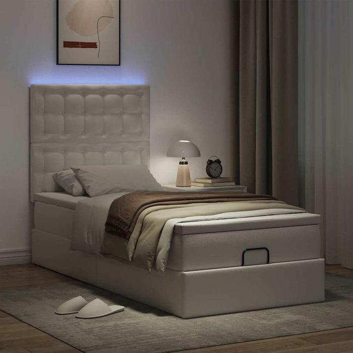 Cadru de pat otoman cu saltea alb 100x200cm piele artificială - WALTI WALTI