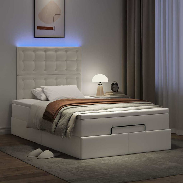 Cadru de pat otoman cu saltea alb 120x200cm piele artificială - WALTI WALTI