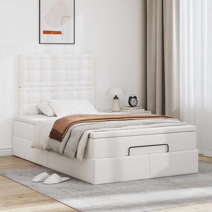 Cadru de pat otoman cu saltea alb 120x200cm piele artificială - WALTI WALTI