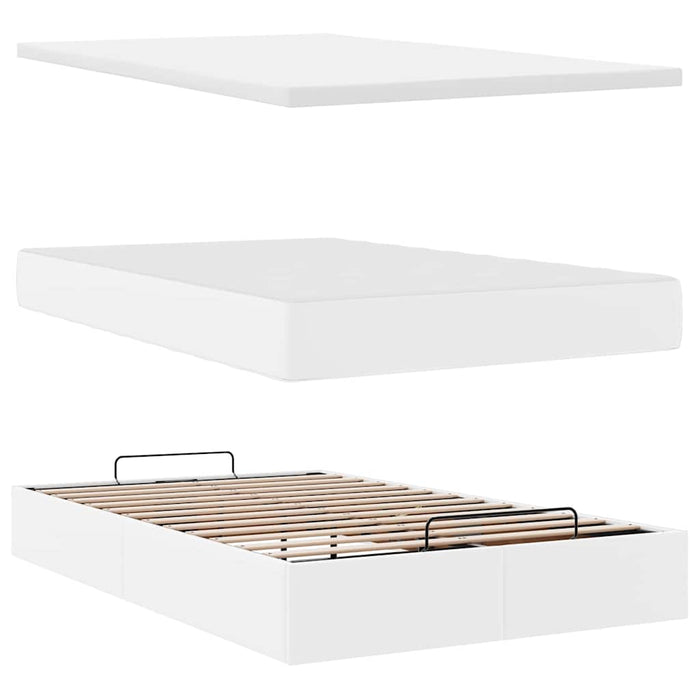 Cadru de pat otoman cu saltea alb 120x200cm piele artificială - WALTI WALTI