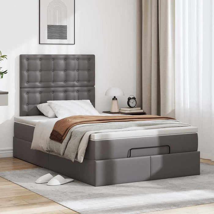 Cadru de pat otoman cu saltea gri 120x200cm piele artificială WALTI