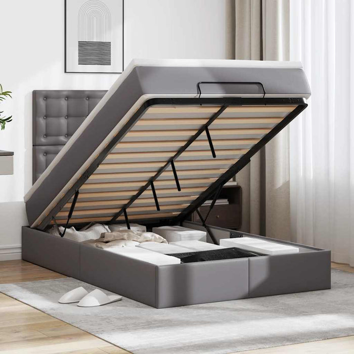 Cadru de pat otoman cu saltea gri 120x200cm piele artificială WALTI