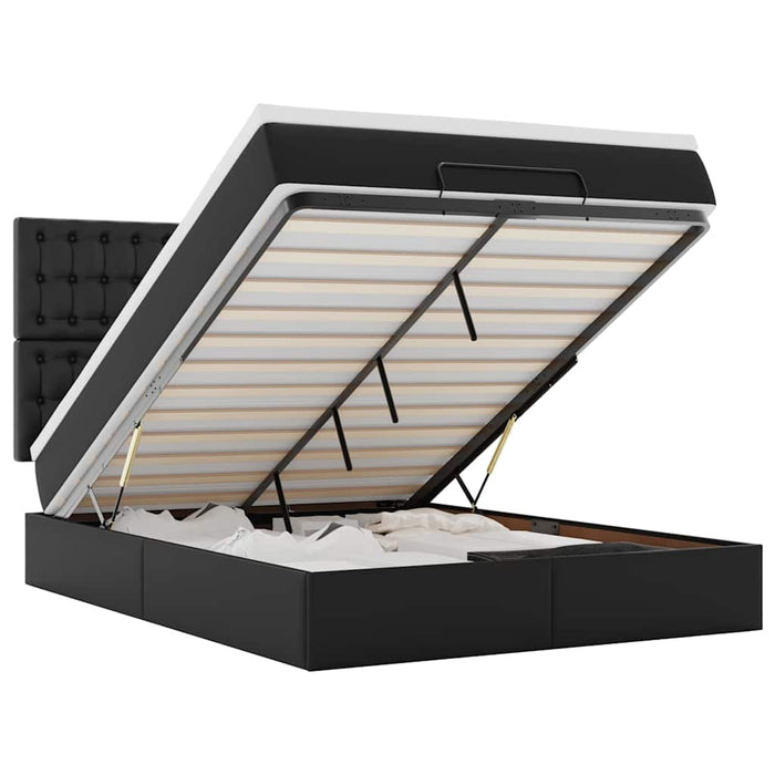 Cadru pat otoman cu saltea neagră 140x190cm piele artificială WALTI