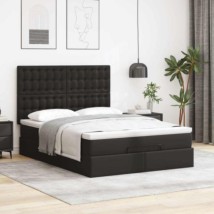 Cadru pat otoman cu saltea neagră 140x190cm piele artificială WALTI