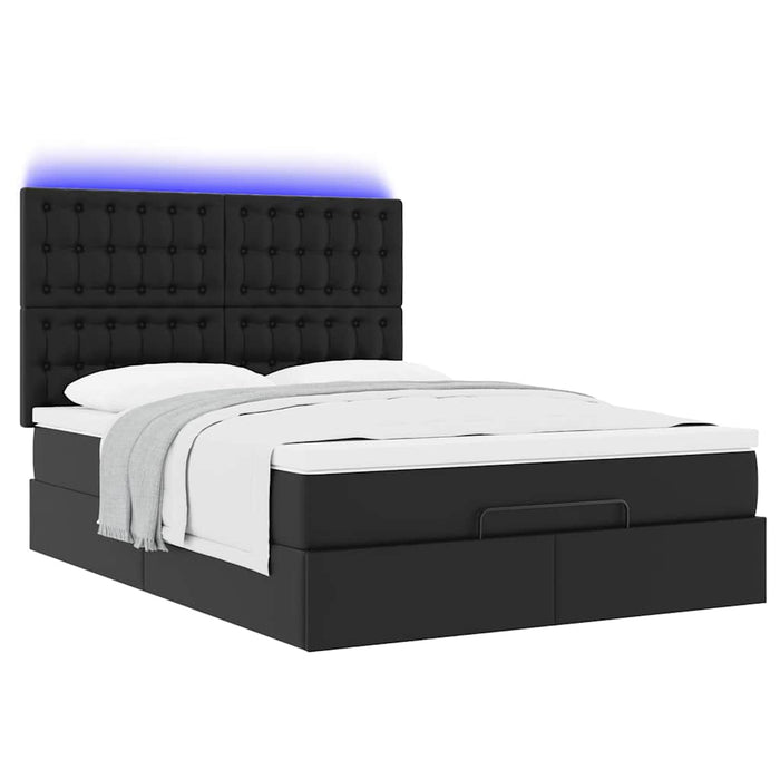 Cadru pat otoman cu saltea neagră 140x190cm piele artificială WALTI