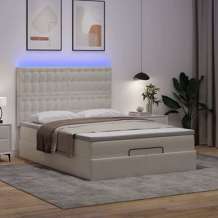 Cadru de pat otoman cu saltea alb 140x190 cm piele artificială - WALTI WALTI