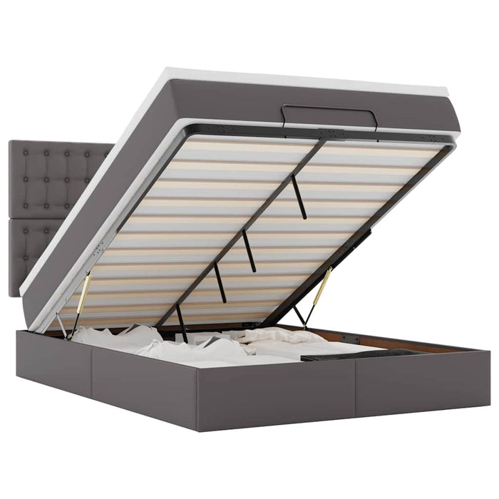 Cadru de pat otoman cu saltea gri 140x190cm piele artificială - WALTI WALTI