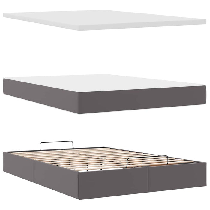 Cadru de pat otoman cu saltea gri 140x190cm piele artificială - WALTI WALTI