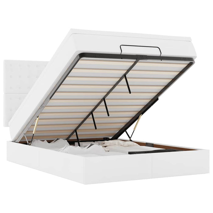 Cadru de pat otoman cu saltea alb 140x200cm piele artificială - WALTI WALTI