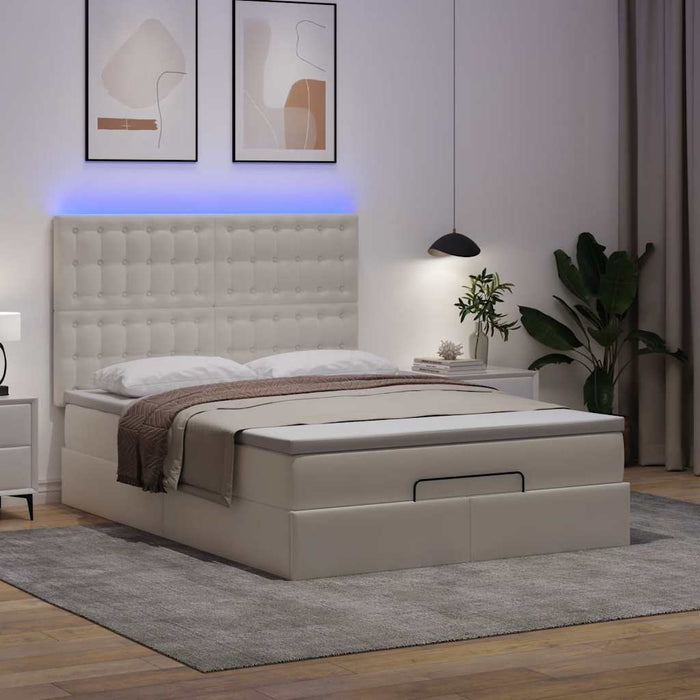 Cadru de pat otoman cu saltea alb 140x200cm piele artificială - WALTI WALTI