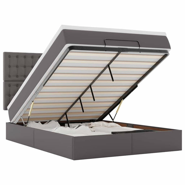 Cadru de pat otoman cu saltea gri 140x200cm piele artificială - WALTI WALTI