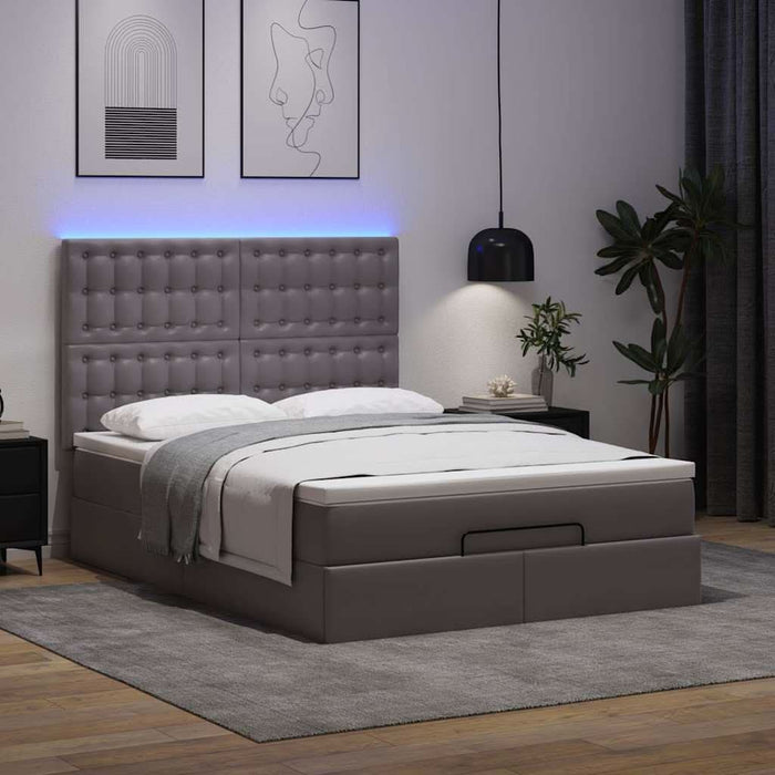Cadru de pat otoman cu saltea gri 140x200cm piele artificială - WALTI WALTI