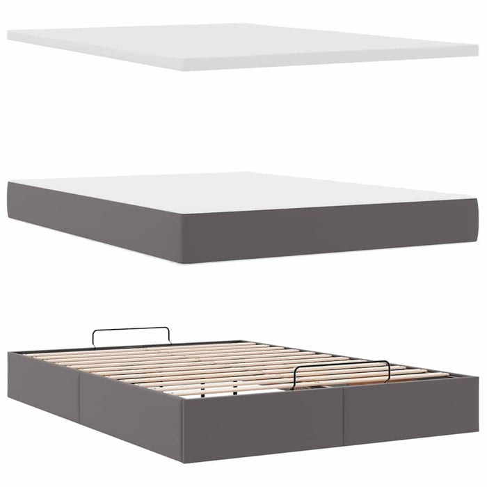 Cadru de pat otoman cu saltea gri 140x200cm piele artificială - WALTI WALTI