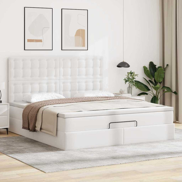 Cadru de pat otoman cu saltea alb 160x200cm piele artificială - WALTI WALTI