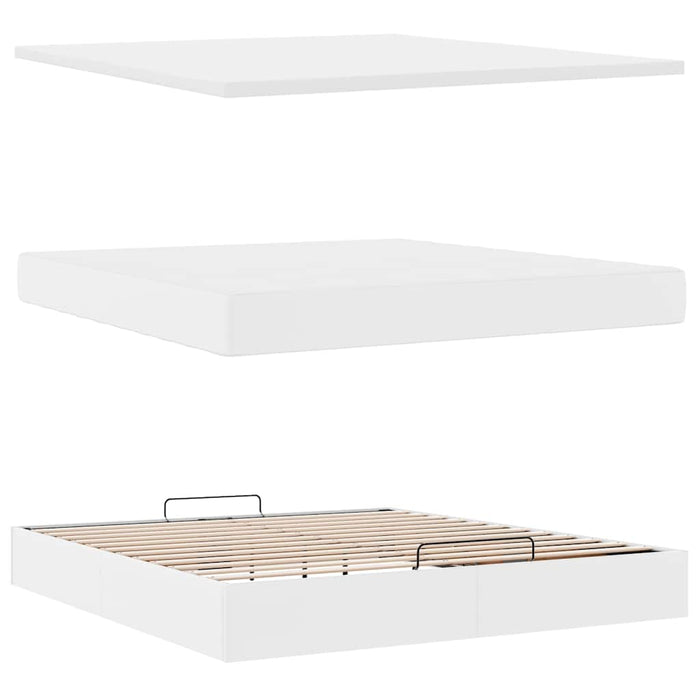 Cadru de pat otoman cu saltea alb 160x200cm piele artificială - WALTI WALTI