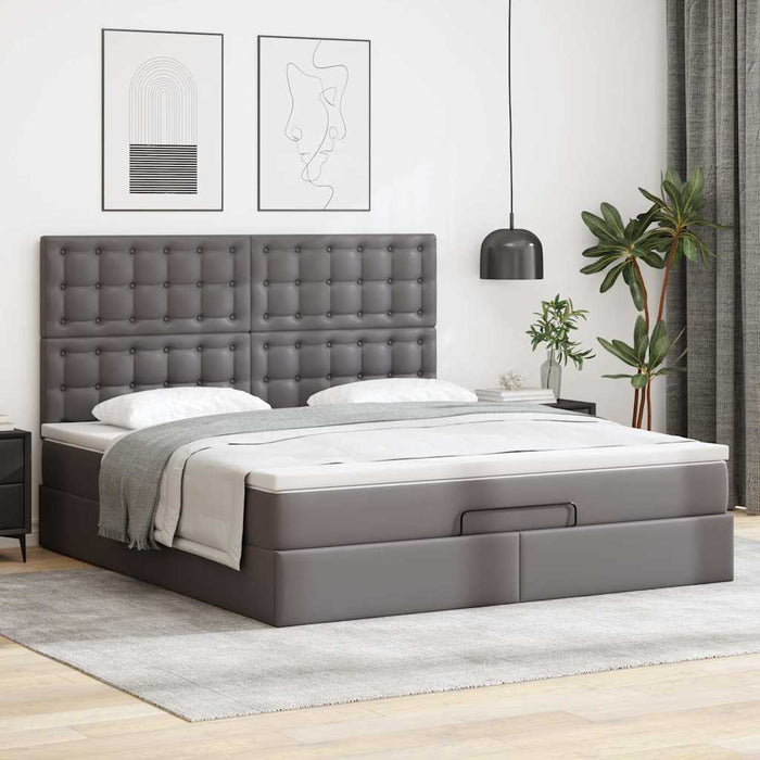 Cadru de pat otoman cu saltele Gri 180x200cm piele artificială - WALTI WALTI