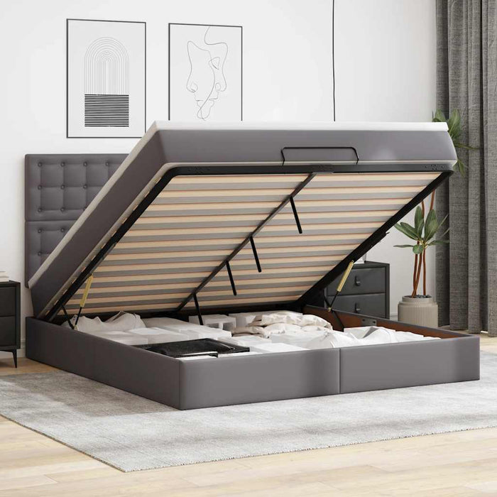Cadru de pat otoman cu saltele Gri 180x200cm piele artificială - WALTI WALTI