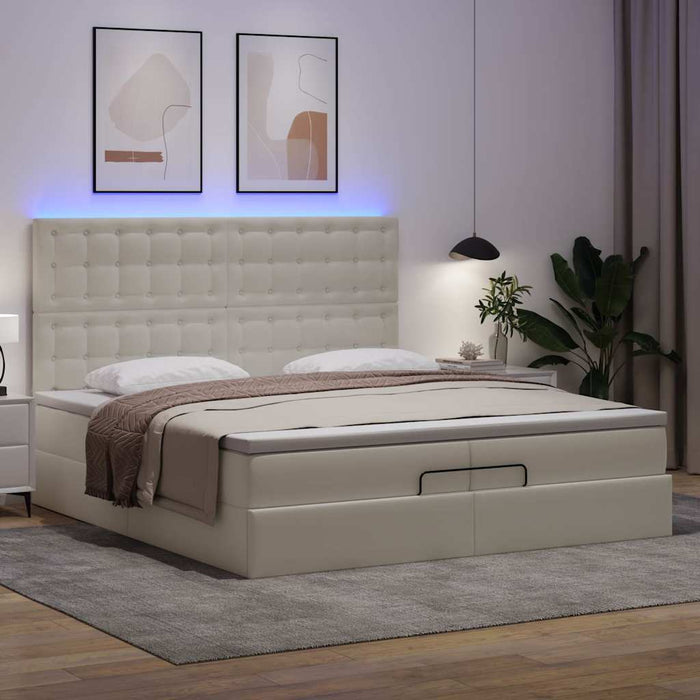 Cadru de pat otoman cu saltele alb 200x200cm piele artificială - WALTI WALTI