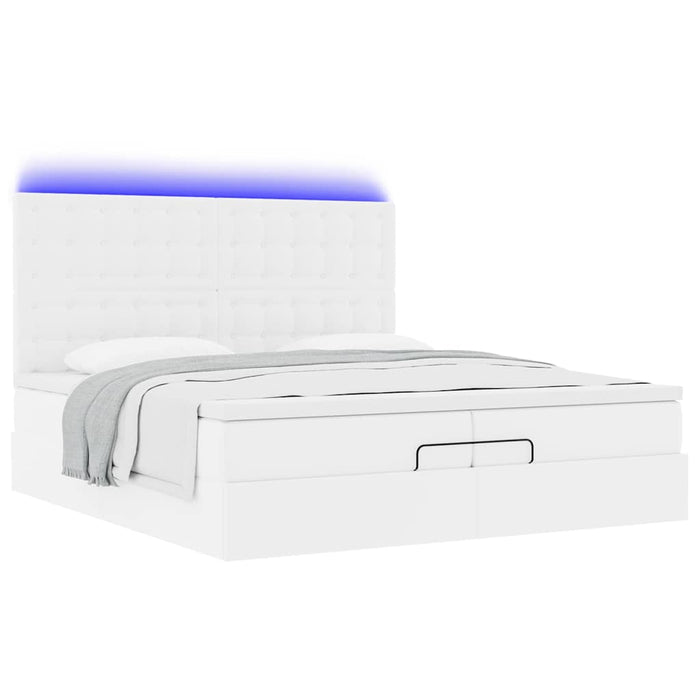 Cadru de pat otoman cu saltele alb 200x200cm piele artificială - WALTI WALTI