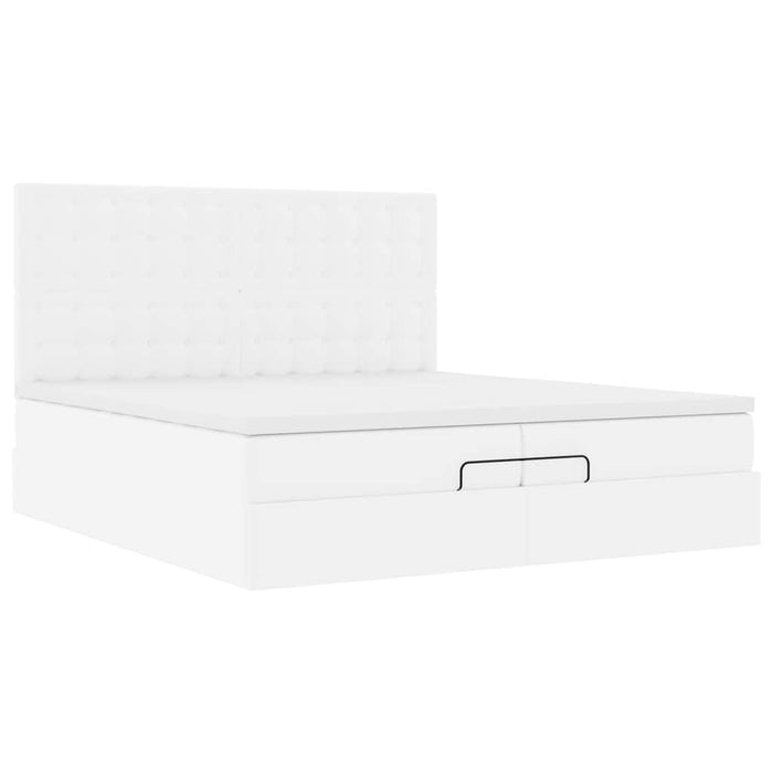 Cadru de pat otoman cu saltele alb 200x200cm piele artificială - WALTI WALTI