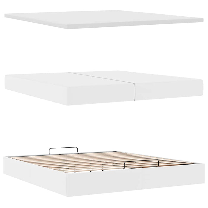 Cadru de pat otoman cu saltele alb 200x200cm piele artificială - WALTI WALTI