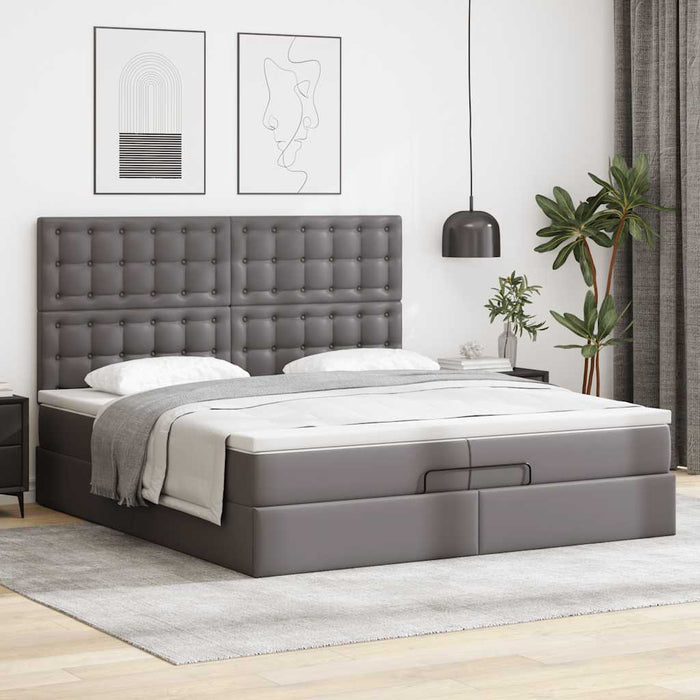 Cadru de pat otoman cu saltele Gri 200x200cm piele artificială - WALTI WALTI