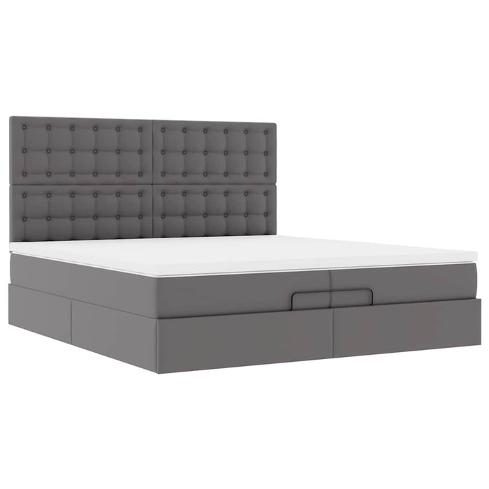 Cadru de pat otoman cu saltele Gri 200x200cm piele artificială - WALTI WALTI