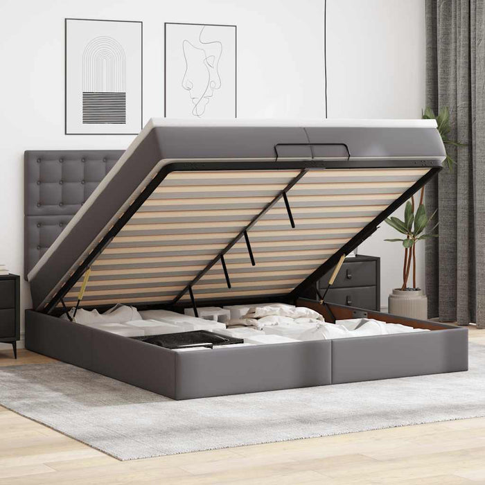 Cadru de pat otoman cu saltele Gri 200x200cm piele artificială - WALTI WALTI