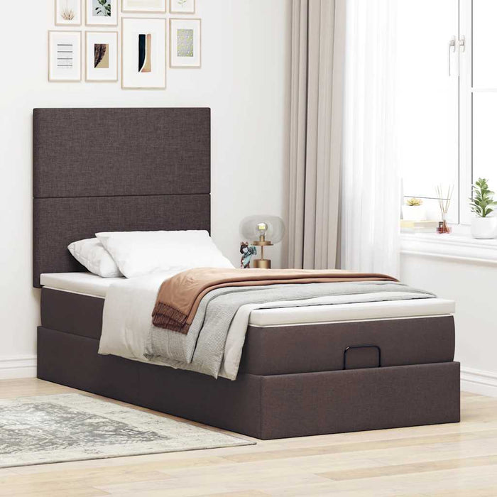 Cadru de pat otoman cu saltele țesătură maro închis 80x200cm - WALTI WALTI