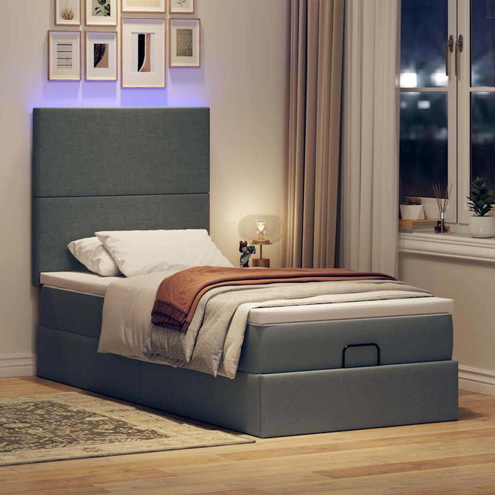 Pat otoman cu saltea și LED-uri, gri închis, 90x200 cm, textil - WALTI WALTI