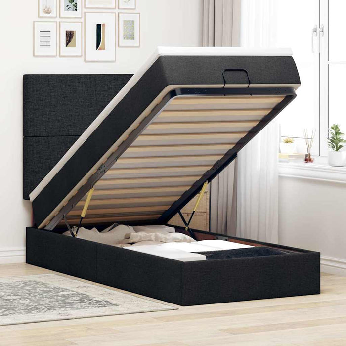 Cadru pat otoman cu saltea țesătură neagră 90x200cm - WALTI WALTI