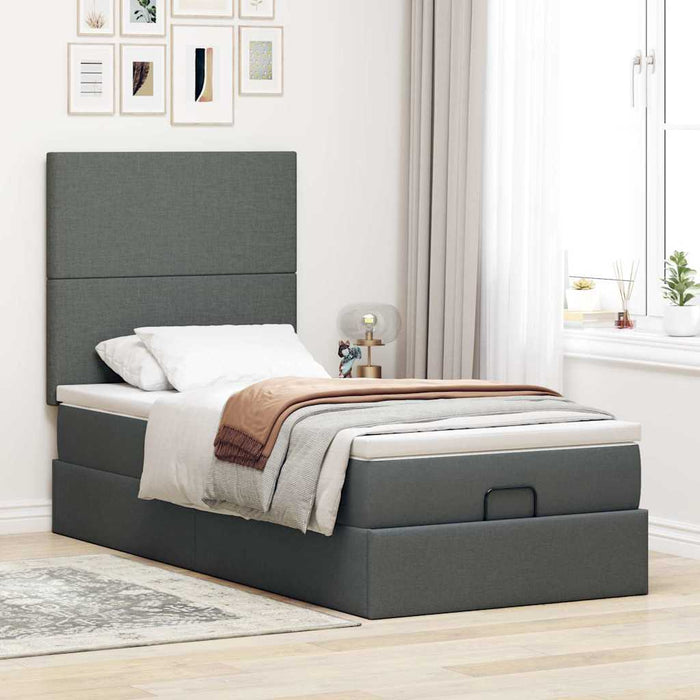 Cadru pat otoman cu saltea țesătură gri închis 100x200 cm - WALTI WALTI