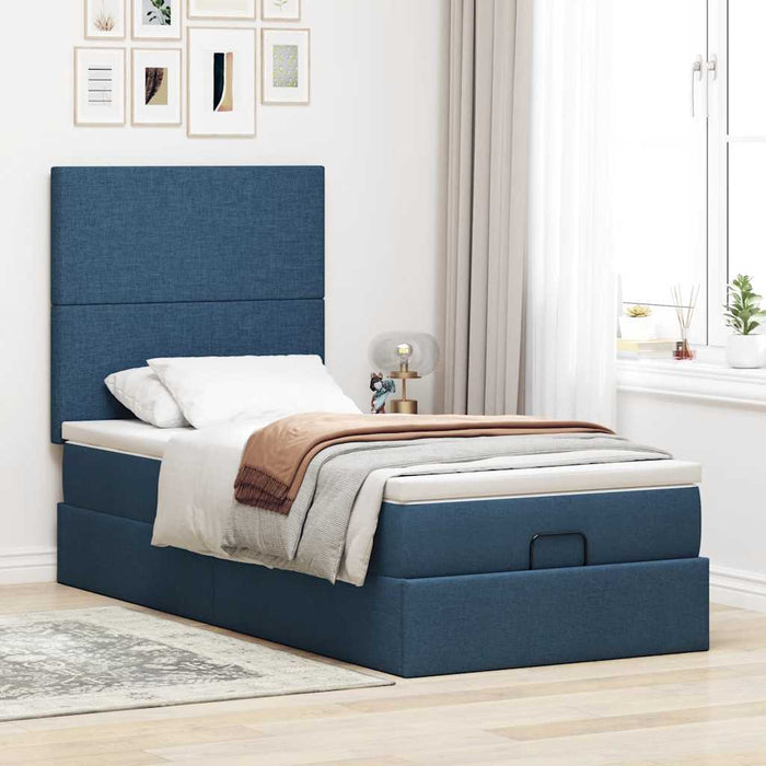 Pat otoman cu saltea și LED-uri albastru 100x200 cm țesătură - WALTI WALTI