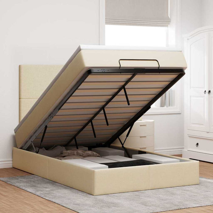 Cadru de pat otoman cu saltea crem 120x190cm stofa - WALTI WALTI