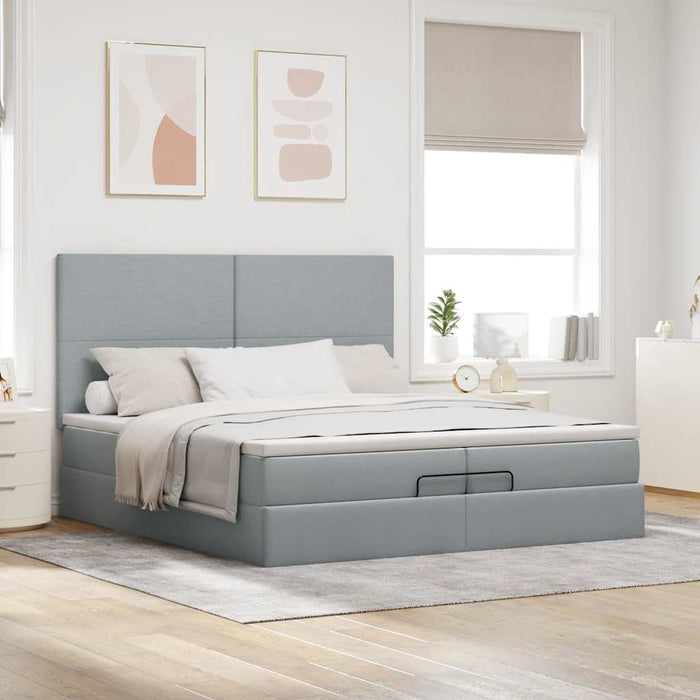 Cadru de pat otoman cu saltele țesătură gri deschis 200x200cm - WALTI WALTI