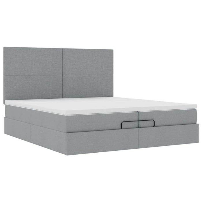 Cadru de pat otoman cu saltele țesătură gri deschis 200x200cm - WALTI WALTI