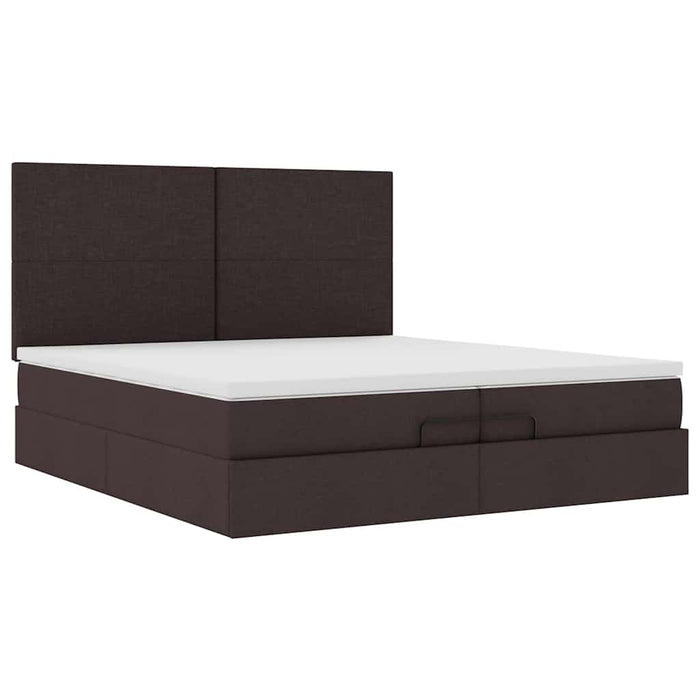 Cadru de pat otoman cu saltele țesătură maro închis 200x200cm WALTI