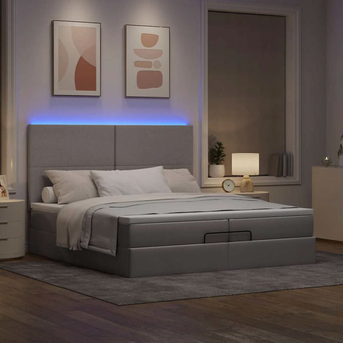 Cadru de pat otoman cu saltele Taupe 200x200cm țesătură WALTI