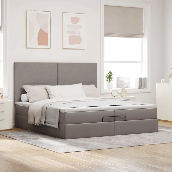 Cadru de pat otoman cu saltele Taupe 200x200cm țesătură WALTI