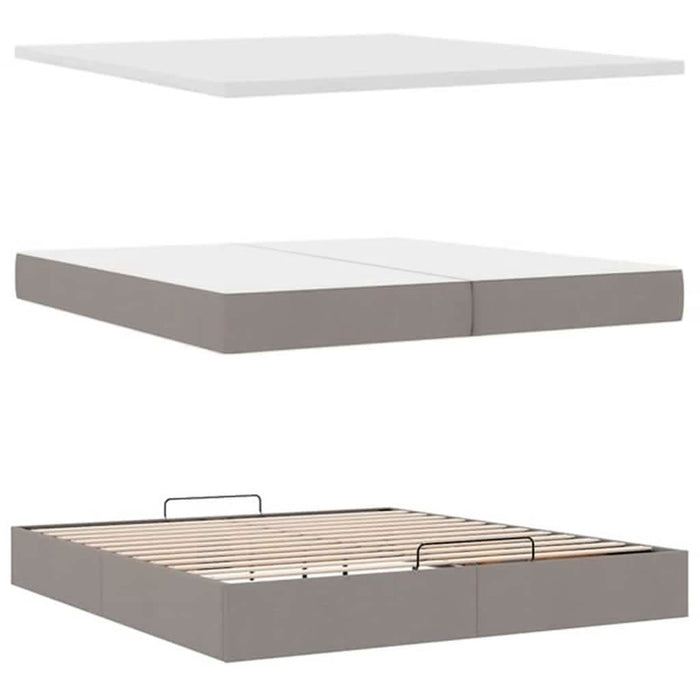 Cadru de pat otoman cu saltele Taupe 200x200cm țesătură WALTI